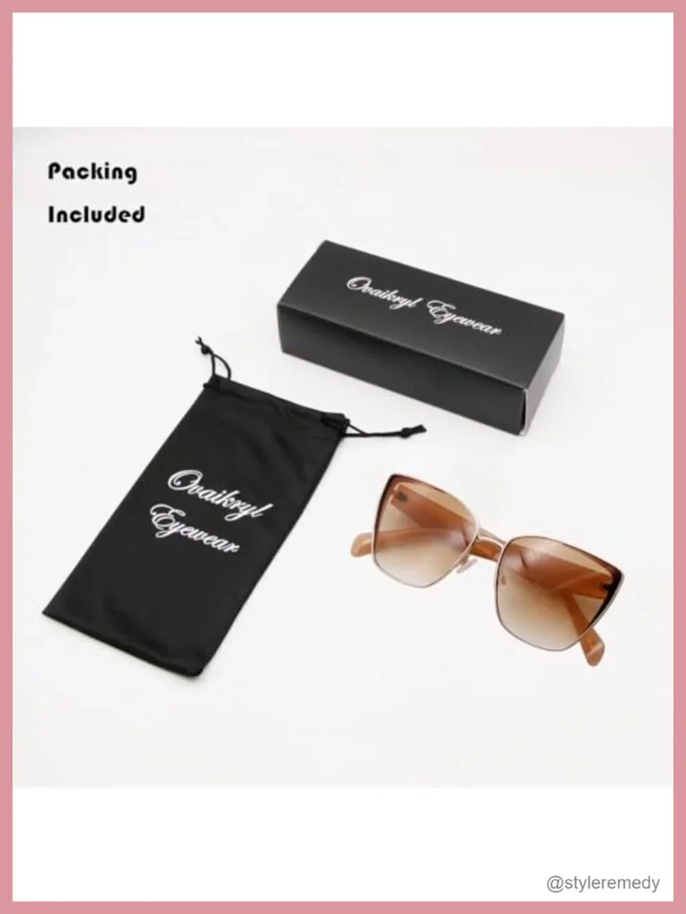 Oversized Cat-Eye Sunglasses Metal Square Frame UV400